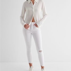 NWT Express White Cropped Skinny Mid Rise Distressed Jeans